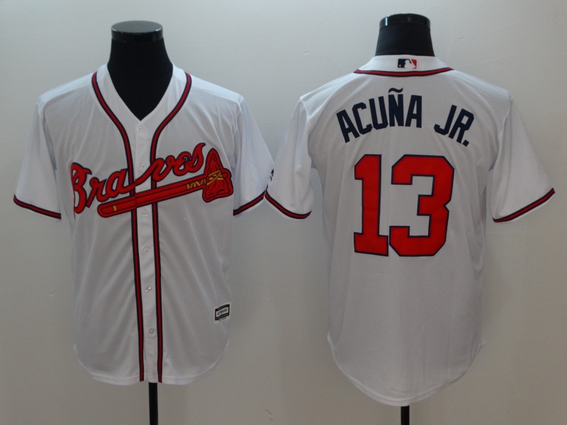 Men Atlanta Braves 13 Acuna jr White Game MLB Jerseys